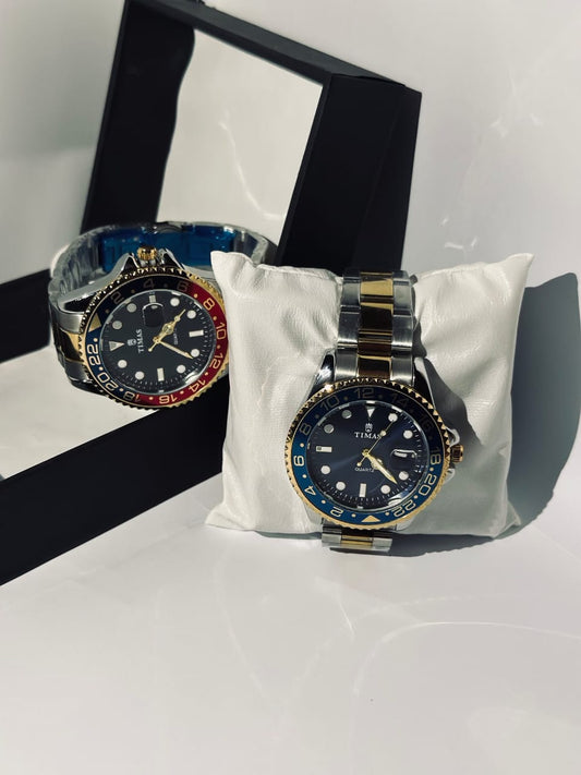 Bezel Sapphire Glass Luminous Quartz Silver Gold Two Tone Stainless Steel Watch